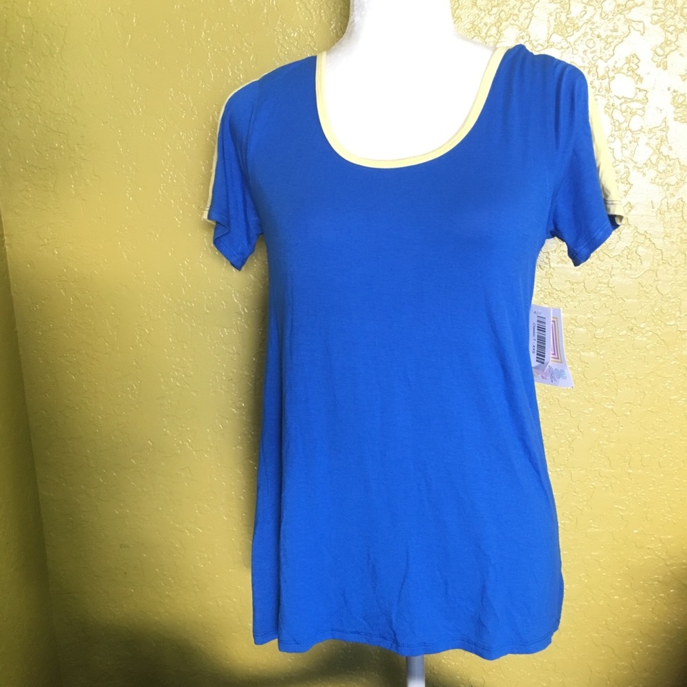 NWT Lularoe Classic Tee Blue Yellow Size XXS